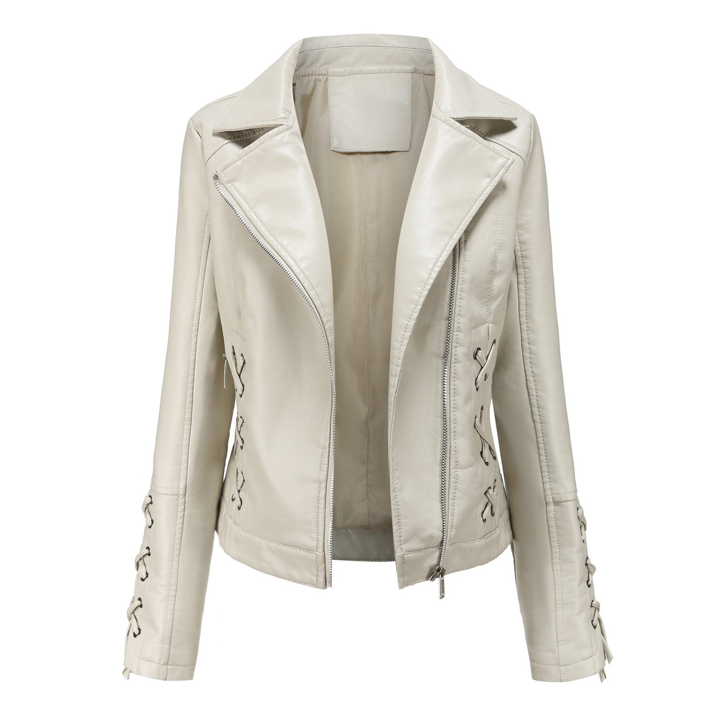 Dames élégant blouson de motard en similicuir avec détails de lacet décoratifs Chic und Stil