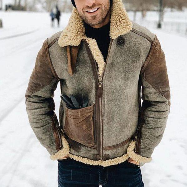 Veste en cuir pour hommes avec doublure chaude et poches pratiques Chic und Stil