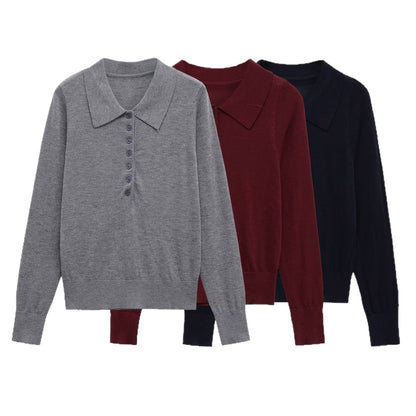 Pull femme à manches longues avec col polo et décolleté boutonnable Chic und Stil