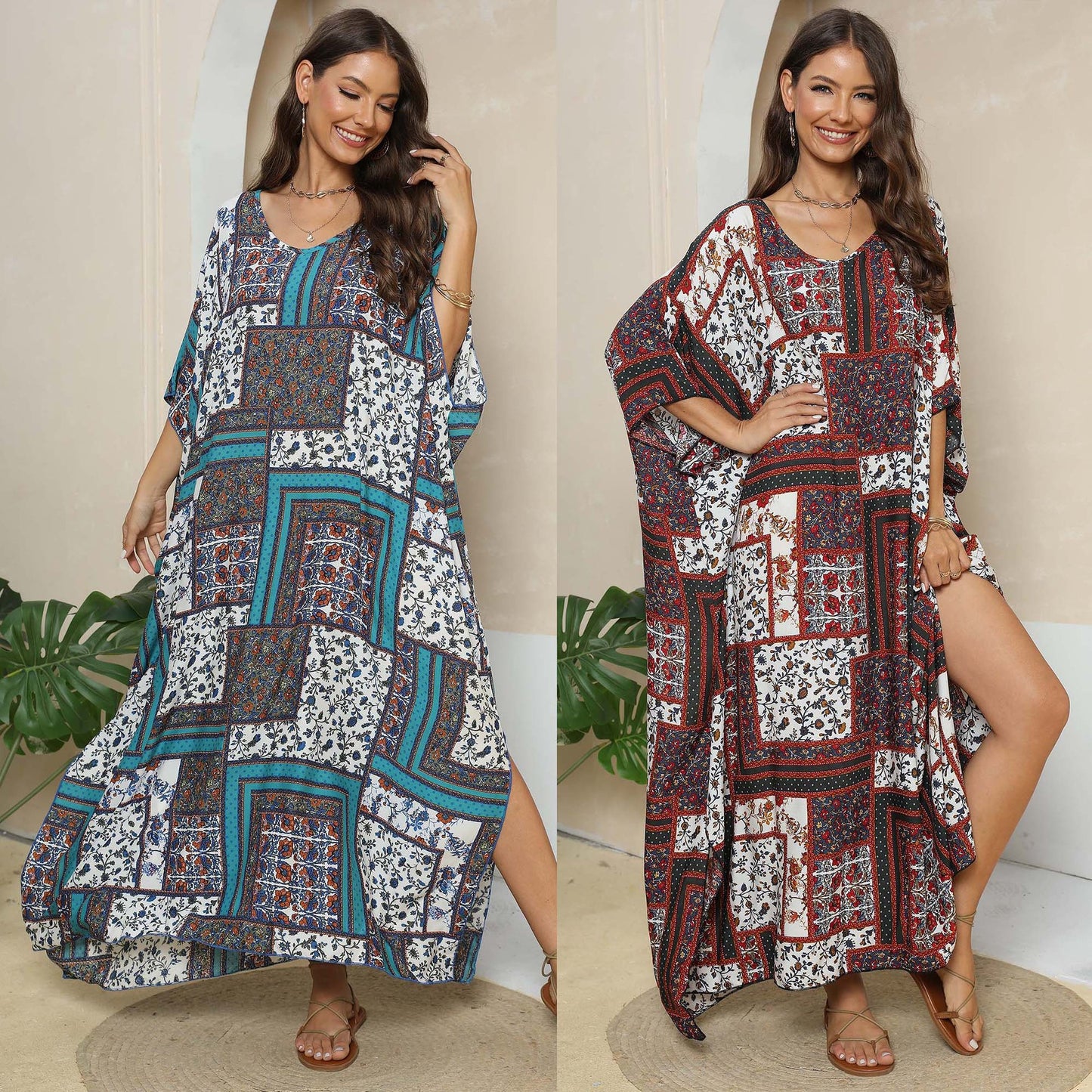 Femmes Robe Kaftan Maxi Imprimée Élégante Chic und Stil