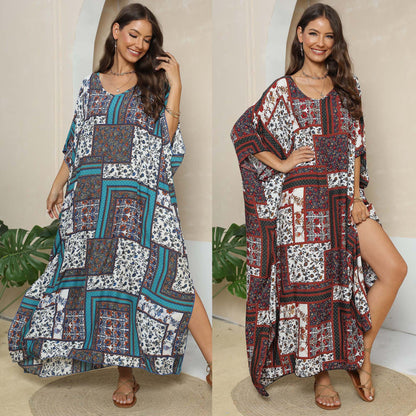 Femmes Robe Kaftan Maxi Imprimée Élégante Chic und Stil