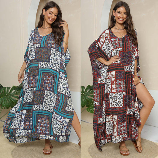 Femmes Robe Kaftan Maxi Imprimée Élégante Chic und Stil