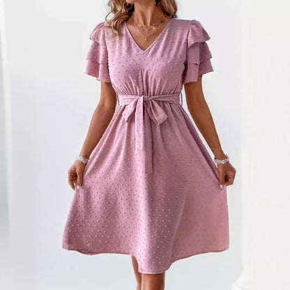 Femme Élégante Robe à Manches Volantes Col V Chic und Stil