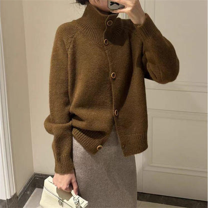 Dame cardigan à col montant douillet avec détails de boutons Chic und Stil