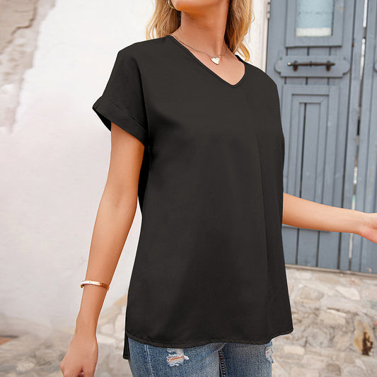 Blouse élégante à col en V pour dames avec plis et fentes latérales Chic und Stil