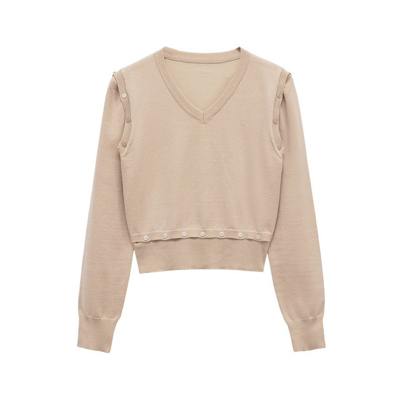 Pull en tricot pour femmes avec décolleté en V et boutons décoratifs Chic und Stil