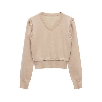 Pull en tricot pour femmes avec décolleté en V et boutons décoratifs Chic und Stil