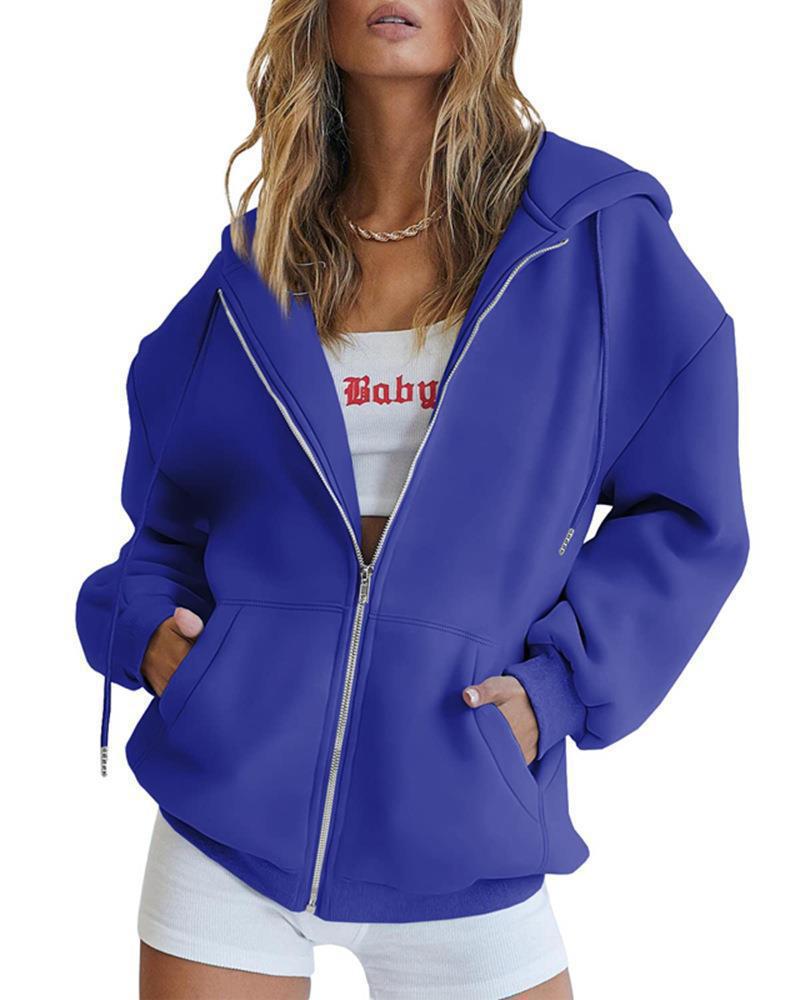 Dames décontracté Zip-Hoodie avec une grande capuche et des poches pratiques Chic und Stil
