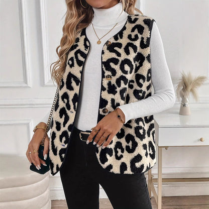 Dames Douillette Gilet en Fleece Leo Chic und Stil