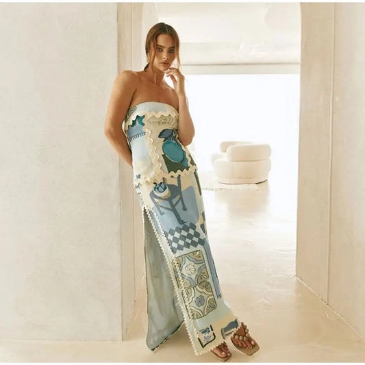 Robe maxi bandeau pour femmes avec un design imprimé ludique et un ourlet élégant Chic und Stil