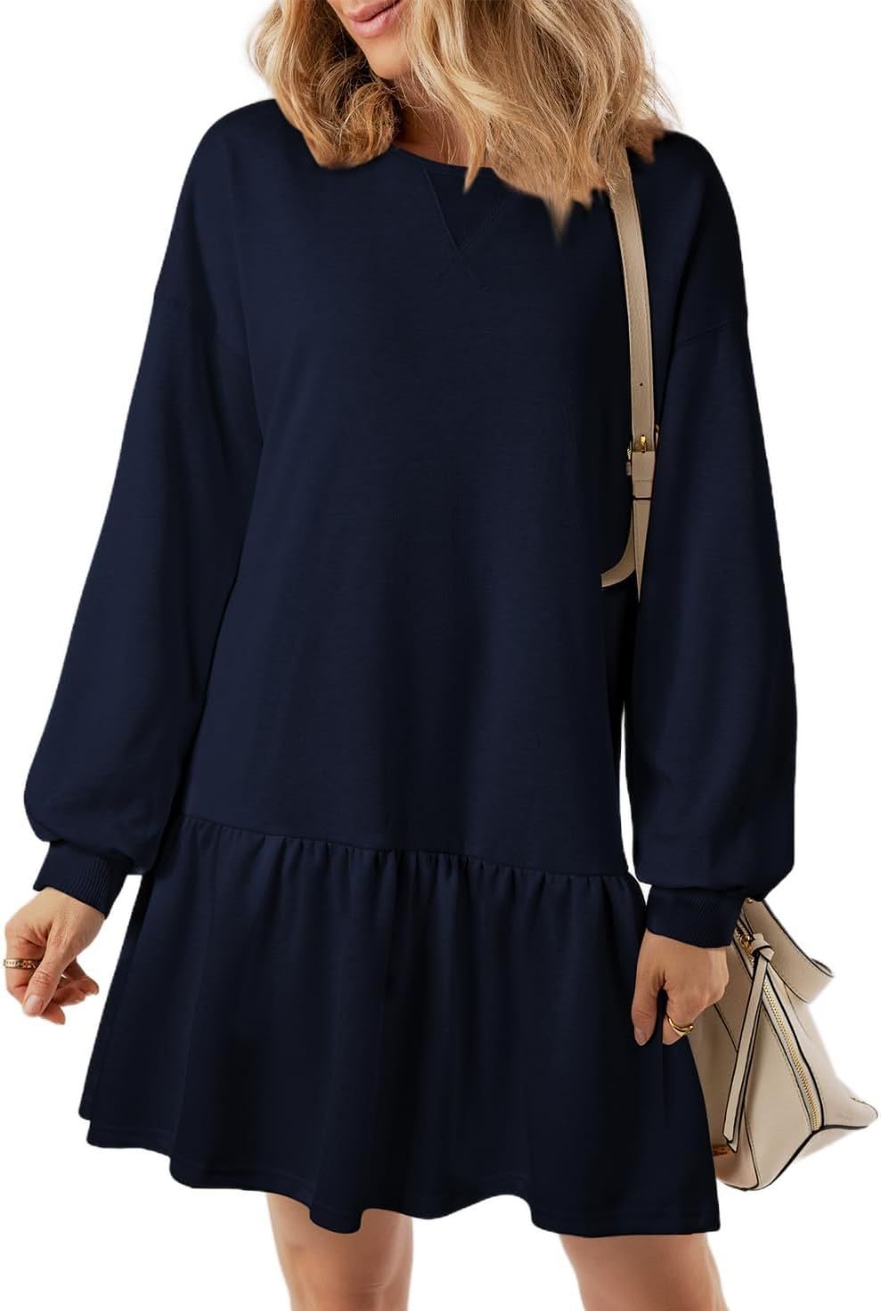 Robe de sweat décontractée pour femmes avec décolleté en V et ourlet à volants Chic und Stil