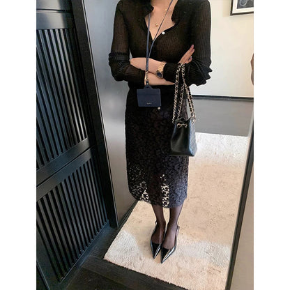 Robe midi en dentelle transparente pour femmes Chic und Stil