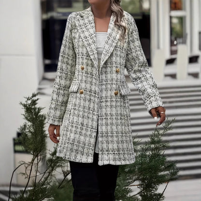 Dames élégant veste à carreaux avec double rangée de boutons et matériau fin Chic und Stil