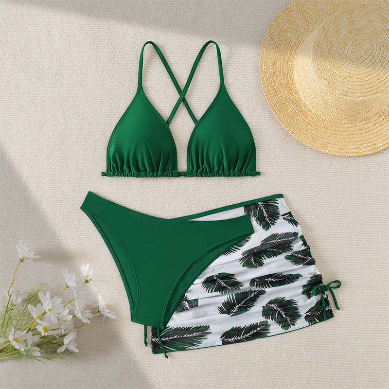 Flounced triangle bikini set for ladies with matching sarong Chic and Style