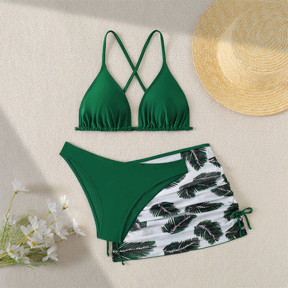 Flounced triangle bikini set for ladies with matching sarong Chic and Style