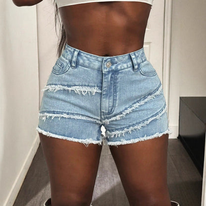Shorts en jean destroy pour femmes taille haute avec des bords effilochés Chic und Stil
