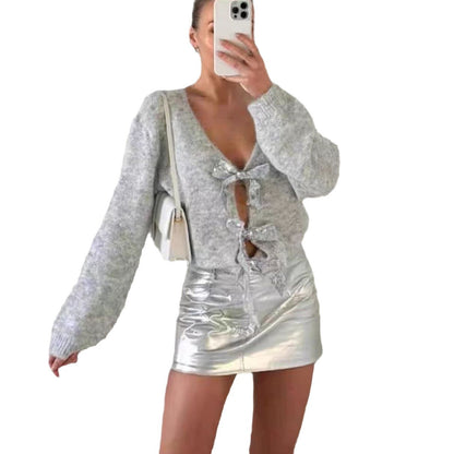 Dames Élégant Gilet avec Détail de Ruban Brillant Chic und Stil