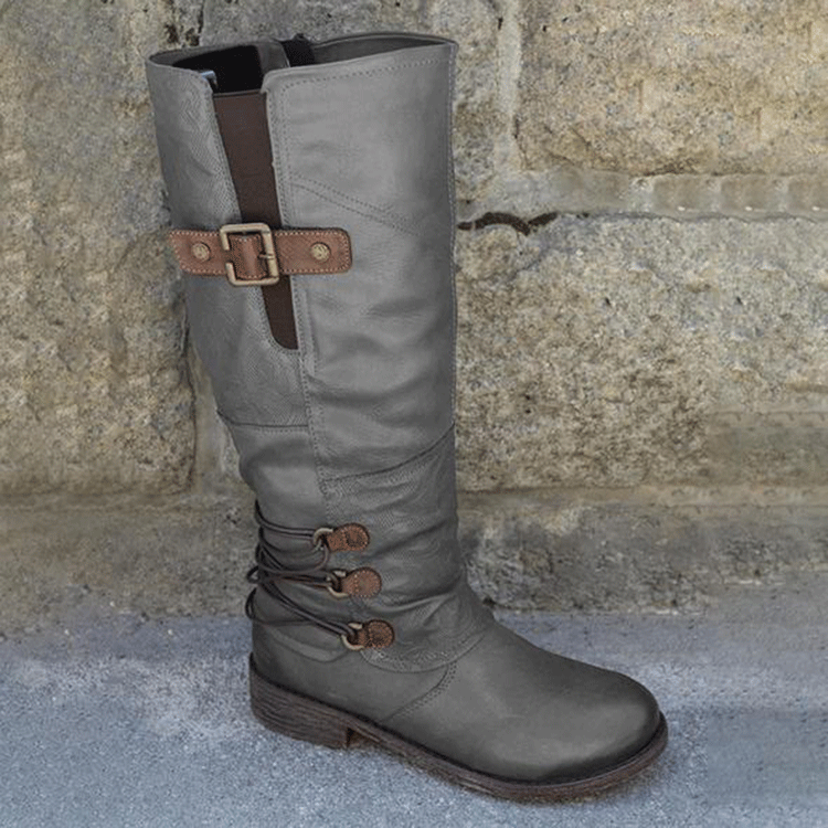 Bottes en cuir hautes pour femmes avec boucles décoratives et sangles élastiques Chic und Stil