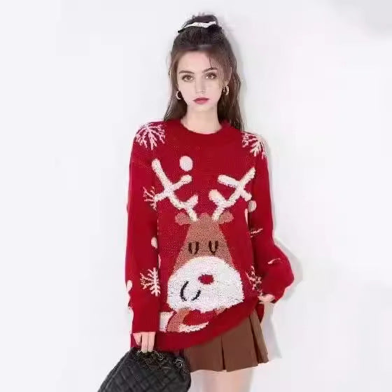 Pullover knit for women with reindeer and snowflakes pattern Chic und Stil