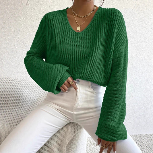 Pull structuré pour femmes avec décolleté en V et manches larges Chic und Stil