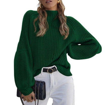 Pull en gros mailles pour femmes avec col haut et coupe ample Chic und Stil
