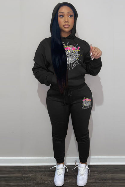 Women's hoodie and jogger pants set with a unique spiderweb design Chic and Style