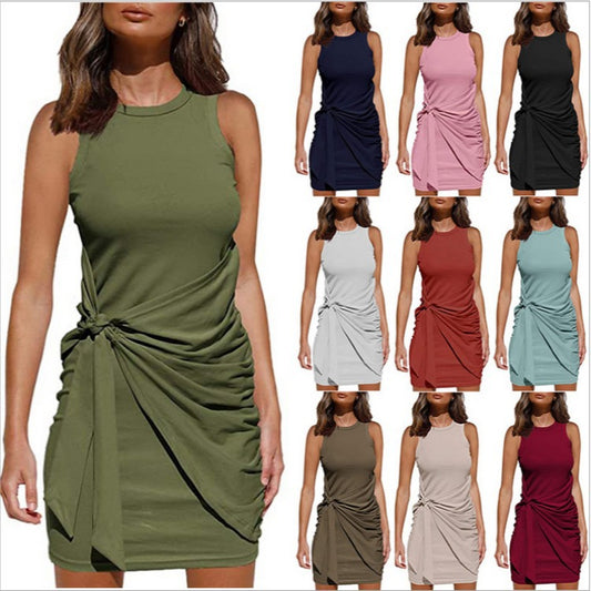 Robe Mini Drapée Tournée Sans Manches Chic und Stil