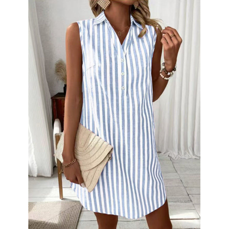 Robe chemise décontractée pour femmes avec détails de boutons et motif rayé Chic und Stil