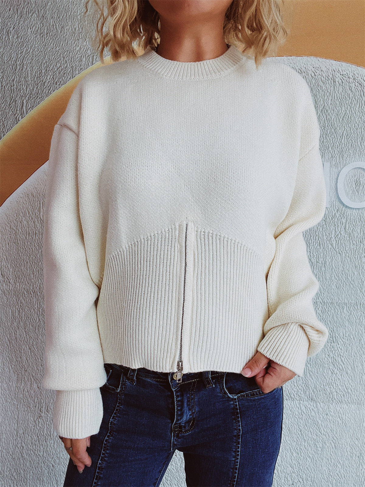 Pull striped pour femmes avec fermeture éclair à la mode Chic und Stil