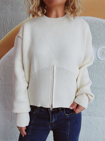 Pull striped pour femmes avec fermeture éclair à la mode Chic und Stil