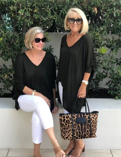 Dames décontracté haut à col en V avec manches douces Chic und Stil