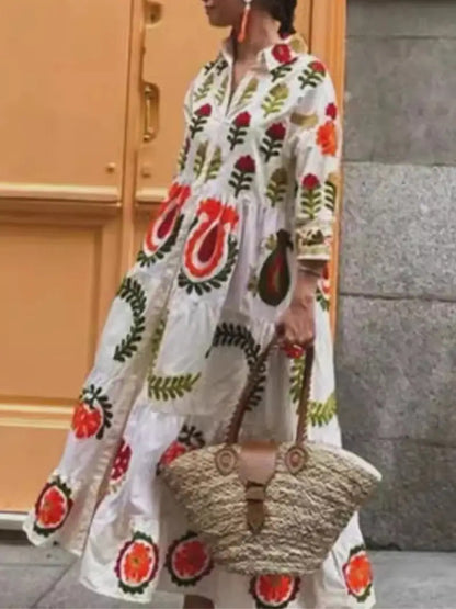 Robe maxi inspirée de l'ethnique pour femmes avec motif brodé géométrique Chic und Stil