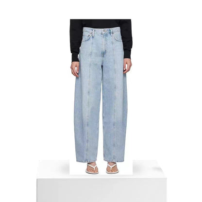 Ladies high-waisted wide denim pants with side pockets and modern details Chic and Style