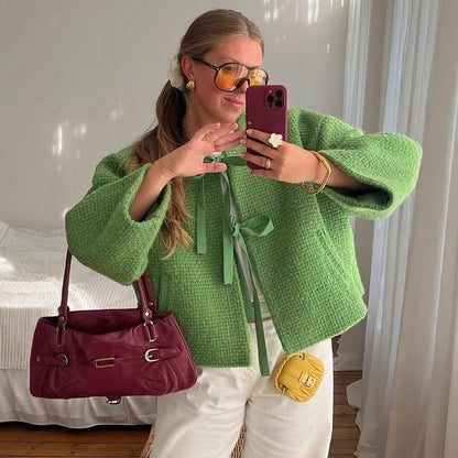 Dames cardigan oversized avec détail de lien décoratif Chic und Stil