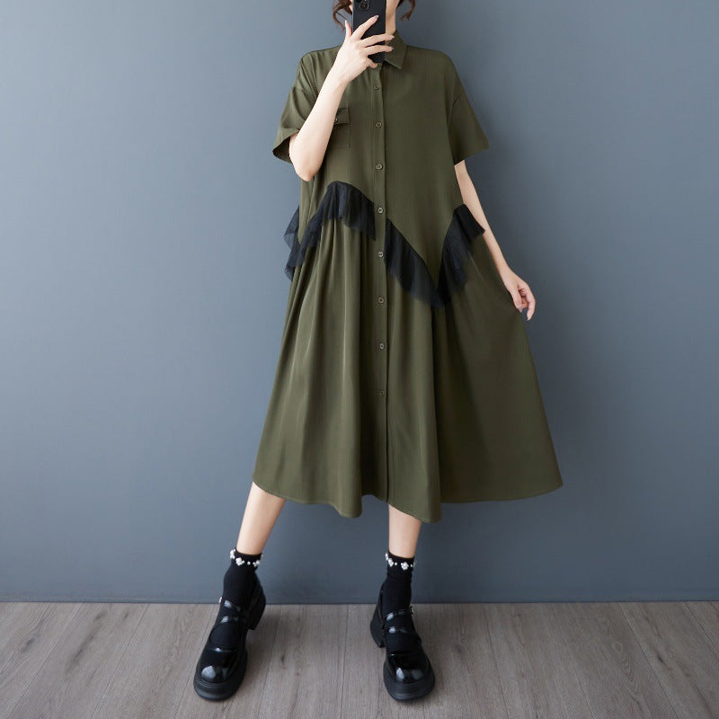Robe chemise midaxi à bouton pour femme avec détail volant Chic und Stil