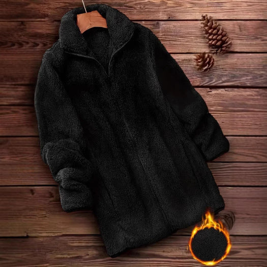 Ladies Soft Teddy Jacket with High Collar and Side Pockets Chic and Style