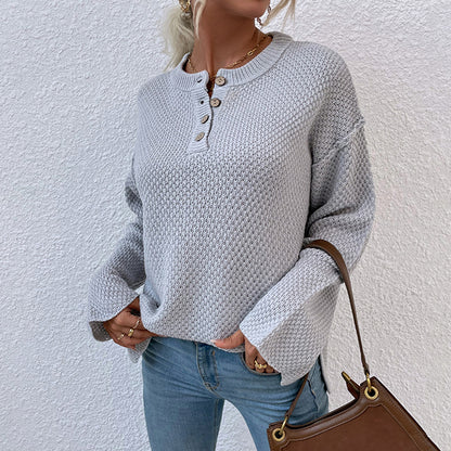 Pull en tricot confortable pour femmes avec patte de boutonnage et manches larges Chic und Stil