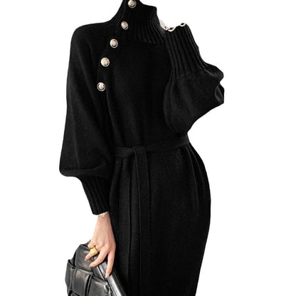 Robe en tricot élégante pour femme avec col roulé à la mode et fermeture à boutons détaillée Chic und Stil