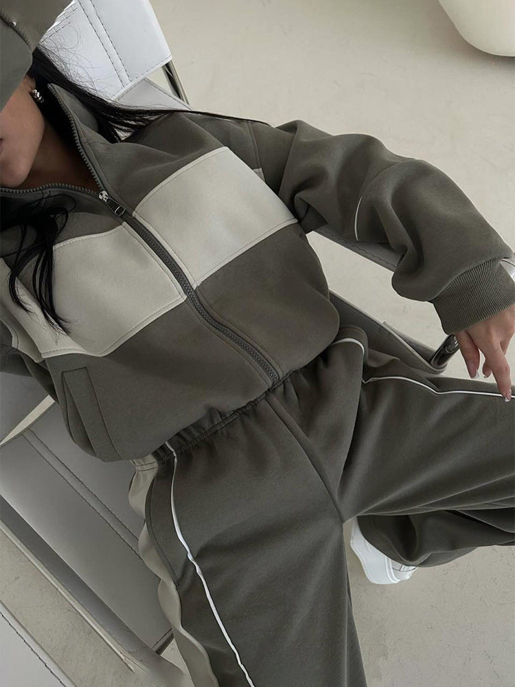 Dames Ensemble de sport à la mode avec design à blocs de couleurs et fermeture éclair pratique Chic und Stil