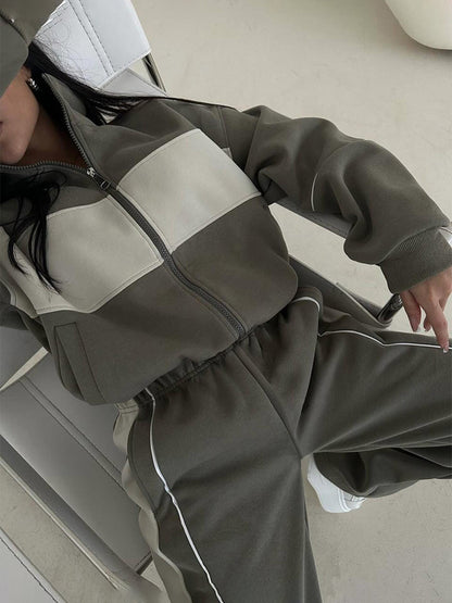 Dames Ensemble de sport à la mode avec design à blocs de couleurs et fermeture éclair pratique Chic und Stil