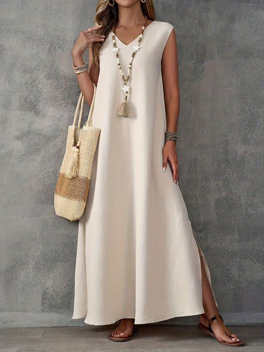 Robe de plage maxi pour femmes avec un élégant décolleté en V et une fente latérale Chic und Stil