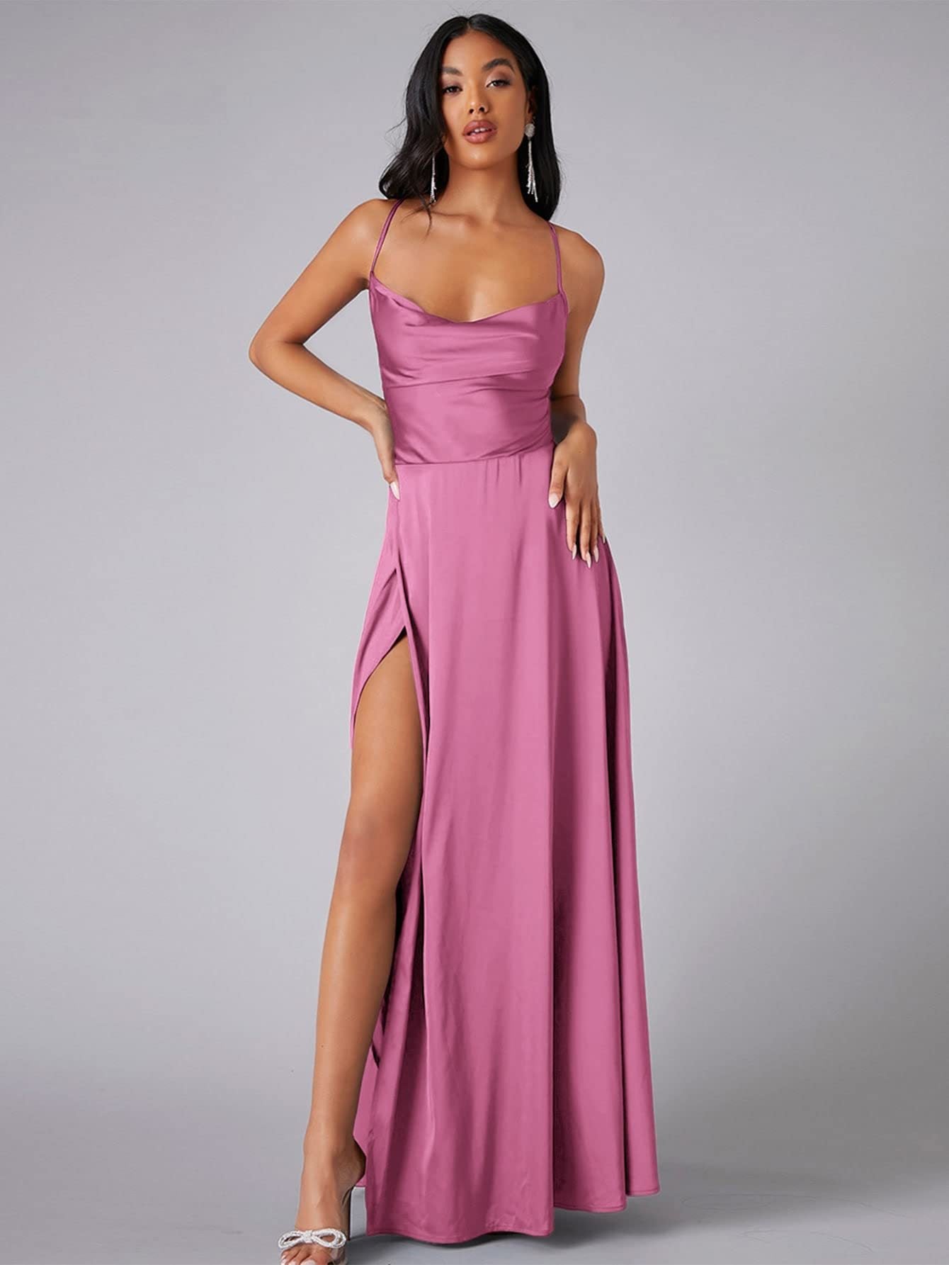 Dames Élégant Satin Robe Maxi Chic und Stil