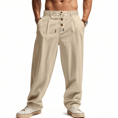 Casual linen pants for men with elastic waistband and practical buttons Chic and Style