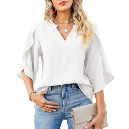 Blouse confortable pour femmes avec des manches larges et un décolleté en V Chic und Stil