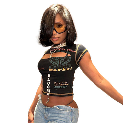 T-shirt cropped à imprimé graphique Chic und Stil pour femmes