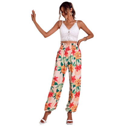 Wide Palazzo pants for women with floral patterns and elastic waist Chic und Stil