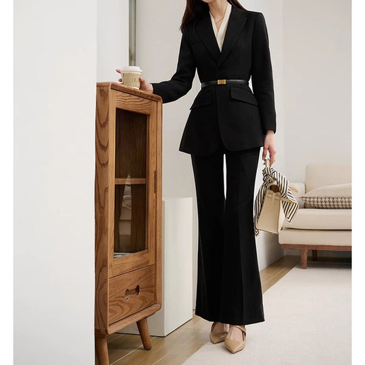 Veste peplum ajustée pour femmes et ensemble de pantalons évasés Chic und Stil