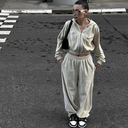 Dames Ensemble en Fleece Sportif à Capuche avec Coupe Ample Chic und Stil