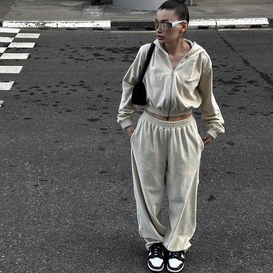 Dames Ensemble en Fleece Sportif à Capuche avec Coupe Ample Chic und Stil