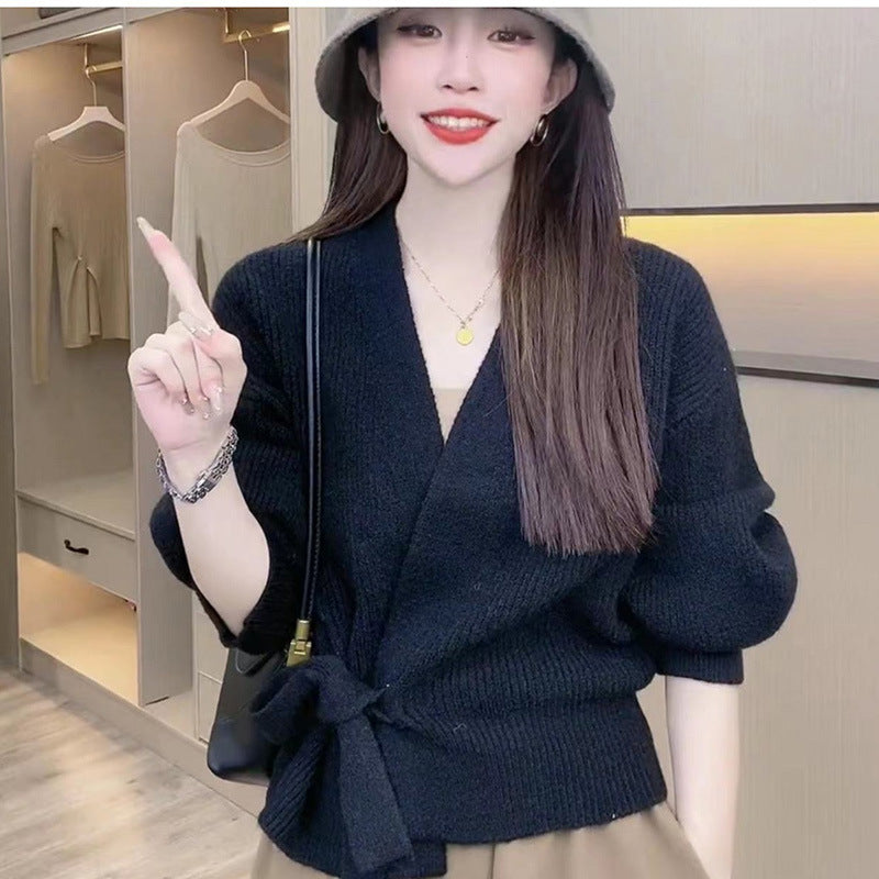 Pull en tricot à enroulement pour femmes avec ceinture à la taille et manches raglan Chic und Stil